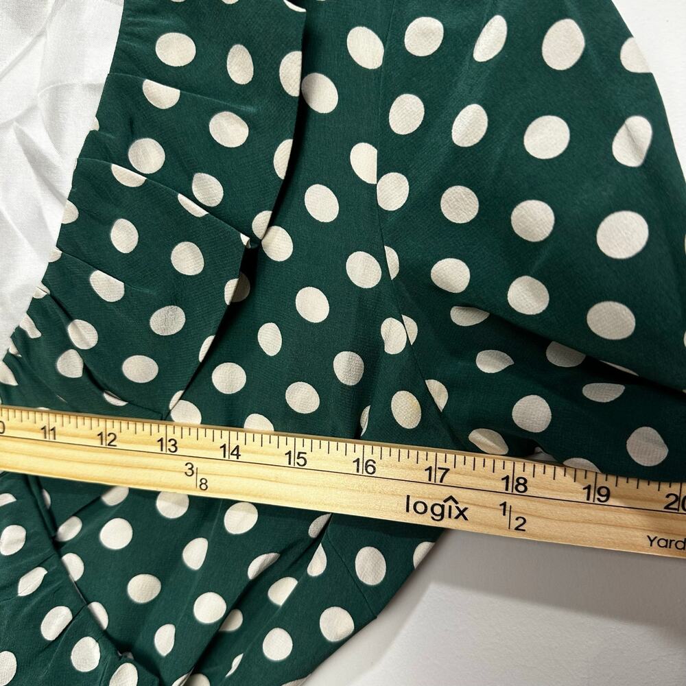 Kate Spade Polka Dot Wrap Dress 6 Green Cream Ruffle Silk Retro Classic - Picture 8 of 9
